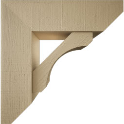 Ekena Millwork - BKTUR0756X26X26LEC06RCPR - Timberthane Faux Wood Legacy Style Bracket w/ Offset Brace, Slat Ends, 7 1/2"W x 26"D x 26"H, Primed Tan
