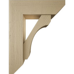 Ekena Millwork - BKTUR0756X26X34LEC06RCPR - Timberthane Faux Wood Legacy Style Bracket w/ Offset Brace, Slat Ends, 7 1/2"W x 26"D x 34"H, Primed Tan