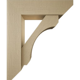 Ekena Millwork - BKTUR0756X30X36LEC06RCPR - Timberthane Faux Wood Legacy Style Bracket w/ Offset Brace, Slat Ends, 7 1/2"W x 30"D x 36"H, Primed Tan