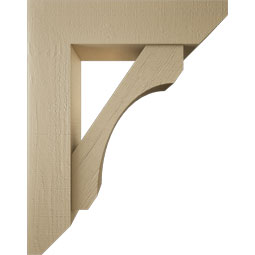 Ekena Millwork - BKTUR0756X30X38LEC06RCPR - Timberthane Faux Wood Legacy Style Bracket w/ Offset Brace, Slat Ends, 7 1/2"W x 30"D x 38"H, Primed Tan