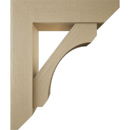 Ekena Millwork - BKTUR0756X32X38LEC06RCPR - Timberthane Faux Wood Legacy Style Bracket w/ Offset Brace, Slat Ends, 7 1/2"W x 32"D x 38"H, Primed Tan