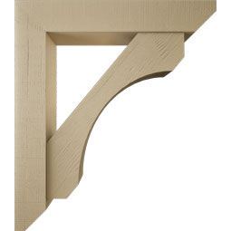 Ekena Millwork - BKTUR0756X42X48LEC06RCPR - Timberthane Faux Wood Legacy Style Bracket w/ Offset Brace, Slat Ends, 7 1/2"W x 42"D x 48"H, Primed Tan