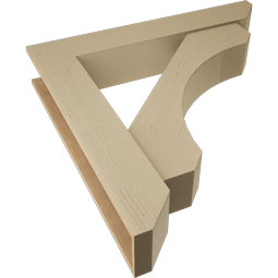 Ekena Millwork - BKTUR0756X44X44LEC06RCPR - Timberthane Faux Wood Legacy Style Bracket w/ Offset Brace, Slat Ends, 7 1/2"W x 44"D x 44"H, Primed Tan
