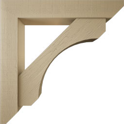Ekena Millwork - BKTUR0756X46X46LEC06RCPR - Timberthane Faux Wood Legacy Style Bracket w/ Offset Brace, Slat Ends, 7 1/2"W x 46"D x 46"H, Primed Tan