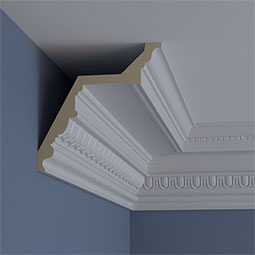 Ekena Millwork - MLD07X07X10BE - Endurathane Bedford Beaded Crown Moulding, 7 3/8"H x 7 1/4"P x 10 1/4"F x 94 1/2"L, (1 1/2" Repeat), Factory Primed