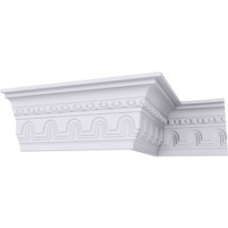 Ekena Millwork - MLD04X03X05HE - Endurathane Heaton Crown Moulding, 4 3/8"H x 2 7/8"P x 5 1/4"F x 94 1/2"L, (2" Repeat), Factory Primed