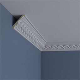 Ekena Millwork - MLD03X02X04MA - Endurathane Marseille French Scroll Crown Moulding, 2 5/8"H x 2 3/8"P x 3 5/8"F x 94 1/2"L, (2" Repeat), Factory Primed