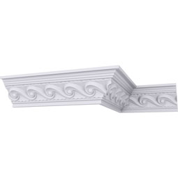 Ekena Millwork - MLD03X02X04MA - Endurathane Marseille French Scroll Crown Moulding, 2 5/8"H x 2 3/8"P x 3 5/8"F x 94 1/2"L, (2" Repeat), Factory Primed