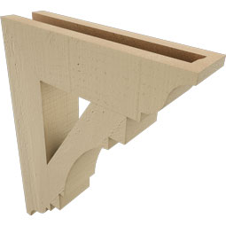 Ekena Millwork - BKTUR035X14X18MRC01RCPR - Timberthane Faux Wood Merced Style Bracket, Traditional Ends, 3 1/2"W x 14"D x 18"H, Primed Tan