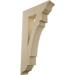 Ekena Millwork - BKTUR035X14X26MRC01RCPR - Timberthane Faux Wood Merced Style Bracket, Traditional Ends, 3 1/2"W x 14"D x 26"H, Primed Tan