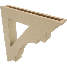 Ekena Millwork - BKTUR035X22X26MRC01RCPR - Timberthane Faux Wood Merced Style Bracket, Traditional Ends, 3 1/2"W x 22"D x 26"H, Primed Tan
