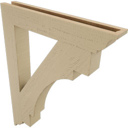 Ekena Millwork - BKTUR035X24X32MRC01RCPR - Timberthane Faux Wood Merced Style Bracket, Traditional Ends, 3 1/2"W x 24"D x 32"H, Primed Tan