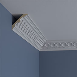 Ekena Millwork - MLD03X03X04FO - Endurathane Foster Coin & Bead Crown Moulding, 3 1/8"H x 3 1/8"P x 4 1/4"F x 94 1/2"L, (1 7/8" Repeat), Factory Primed