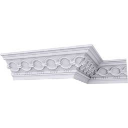 Ekena Millwork - MLD03X03X04FO - Endurathane Foster Coin & Bead Crown Moulding, 3 1/8"H x 3 1/8"P x 4 1/4"F x 94 1/2"L, (1 7/8" Repeat), Factory Primed