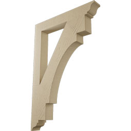 Ekena Millwork - BKTUR035X26X38MRC01RCPR - Timberthane Faux Wood Merced Style Bracket, Traditional Ends, 3 1/2"W x 26"D x 38"H, Primed Tan