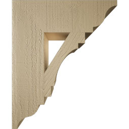 Ekena Millwork - BKTUR055X18X22MRC01RCPR - Timberthane Faux Wood Merced Style Bracket, Traditional Ends, 5 1/2"W x 18"D x 22"H, Primed Tan