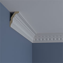 Ekena Millwork - MLD04X02X04HE - Endurathane Heaton Crown Moulding, 3 5/8"H x 2 1/4"P x 4 1/4"F x 94 1/2"L, (1 3/8" Repeat), Factory Primed