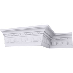 Ekena Millwork - MLD04X02X04HE - Endurathane Heaton Crown Moulding, 3 5/8"H x 2 1/4"P x 4 1/4"F x 94 1/2"L, (1 3/8" Repeat), Factory Primed