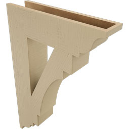 Ekena Millwork - BKTUR055X22X34MRC01RCPR - Timberthane Faux Wood Merced Style Bracket, Traditional Ends, 5 1/2"W x 22"D x 34"H, Primed Tan