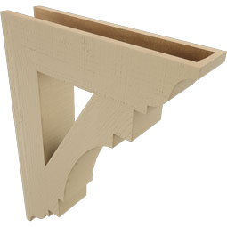 Ekena Millwork - BKTUR055X24X32MRC01RCPR - Timberthane Faux Wood Merced Style Bracket, Traditional Ends, 5 1/2"W x 24"D x 32"H, Primed Tan