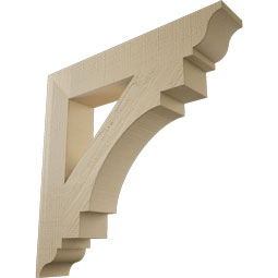 Ekena Millwork - BKTUR055X32X32MRC01RCPR - Timberthane Faux Wood Merced Style Bracket, Traditional Ends, 5 1/2"W x 32"D x 32"H, Primed Tan