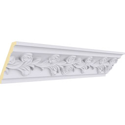 Ekena Millwork - MLD04X04X05RO - Endurathane Rose Crown Moulding, 3 7/8"H x 3 7/8"P x 5 1/2"F x 94 1/2"L, (1/2" Repeat), Factory Primed