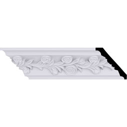 Ekena Millwork - MLD04X04X05RO - Endurathane Rose Crown Moulding, 3 7/8"H x 3 7/8"P x 5 1/2"F x 94 1/2"L, (1/2" Repeat), Factory Primed