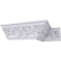 Ekena Millwork - MLD04X04X05RO - Endurathane Rose Crown Moulding, 3 7/8"H x 3 7/8"P x 5 1/2"F x 94 1/2"L, (1/2" Repeat), Factory Primed