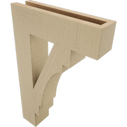 Ekena Millwork - BKTUR035X14X22MRC05RCPR - Timberthane Faux Wood Merced Style Bracket, Block Ends, 3 1/2"W x 14"D x 22"H, Primed Tan