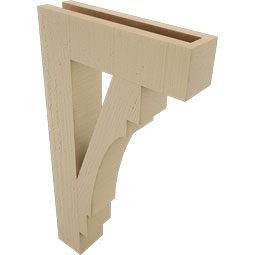 Ekena Millwork - BKTUR035X14X26MRC05RCPR - Timberthane Faux Wood Merced Style Bracket, Block Ends, 3 1/2"W x 14"D x 26"H, Primed Tan