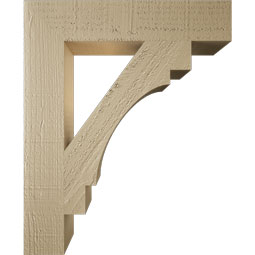 Ekena Millwork - BKTUR035X18X22MRC05RCPR - Timberthane Faux Wood Merced Style Bracket, Block Ends, 3 1/2"W x 18"D x 22"H, Primed Tan