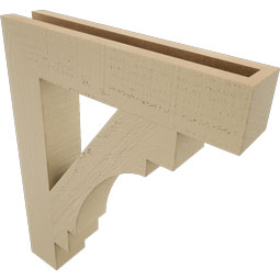 Ekena Millwork - BKTUR035X18X22MRC05RCPR - Timberthane Faux Wood Merced Style Bracket, Block Ends, 3 1/2"W x 18"D x 22"H, Primed Tan