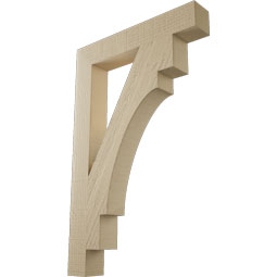 Ekena Millwork - BKTUR035X22X34MRC05RCPR - Timberthane Faux Wood Merced Style Bracket, Block Ends, 3 1/2"W x 22"D x 34"H, Primed Tan