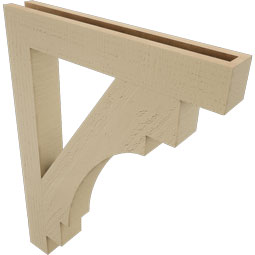 Ekena Millwork - BKTUR035X24X32MRC05RCPR - Timberthane Faux Wood Merced Style Bracket, Block Ends, 3 1/2"W x 24"D x 32"H, Primed Tan