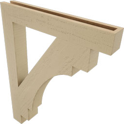 Ekena Millwork - BKTUR035X26X34MRC05RCPR - Timberthane Faux Wood Merced Style Bracket, Block Ends, 3 1/2"W x 26"D x 34"H, Primed Tan