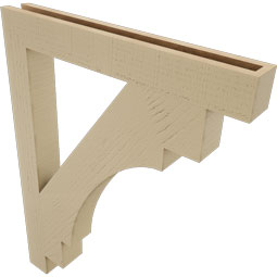 Ekena Millwork - BKTUR035X28X36MRC05RCPR - Timberthane Faux Wood Merced Style Bracket, Block Ends, 3 1/2"W x 28"D x 36"H, Primed Tan
