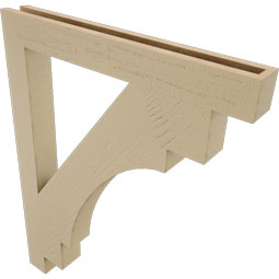 Ekena Millwork - BKTUR035X30X38MRC05RCPR - Timberthane Faux Wood Merced Style Bracket, Block Ends, 3 1/2"W x 30"D x 38"H, Primed Tan