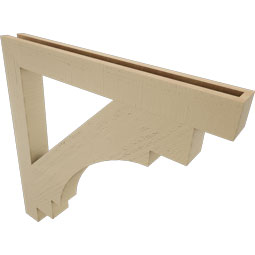 Ekena Millwork - BKTUR035X32X32MRC05RCPR - Timberthane Faux Wood Merced Style Bracket, Block Ends, 3 1/2"W x 32"D x 32"H, Primed Tan