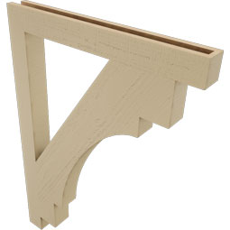 Ekena Millwork - BKTUR035X32X44MRC05RCPR - Timberthane Faux Wood Merced Style Bracket, Block Ends, 3 1/2"W x 32"D x 44"H, Primed Tan