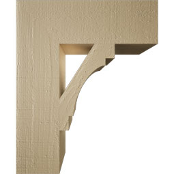 Ekena Millwork - BKTUR055X18X22MRC05RCPR - Timberthane Faux Wood Merced Style Bracket, Block Ends, 5 1/2"W x 18"D x 22"H, Primed Tan