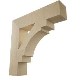 Ekena Millwork - BKTUR055X26X26MRC05RCPR - Timberthane Faux Wood Merced Style Bracket, Block Ends, 5 1/2"W x 26"D x 26"H, Primed Tan