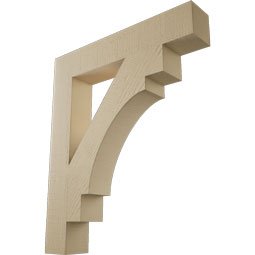 Ekena Millwork - BKTUR055X32X38MRC05RCPR - Timberthane Faux Wood Merced Style Bracket, Block Ends, 5 1/2"W x 32"D x 38"H, Primed Tan