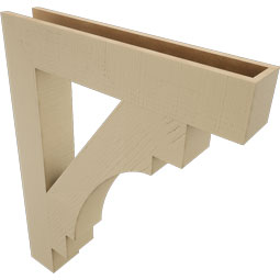 Ekena Millwork - BKTUR055X32X40MRC05RCPR - Timberthane Faux Wood Merced Style Bracket, Block Ends, 5 1/2"W x 32"D x 40"H, Primed Tan