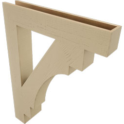 Ekena Millwork - BKTUR055X34X46MRC05RCPR - Timberthane Faux Wood Merced Style Bracket, Block Ends, 5 1/2"W x 34"D x 46"H, Primed Tan