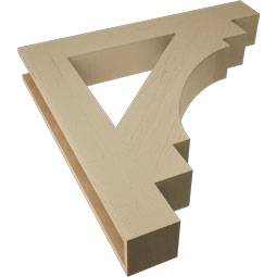 Ekena Millwork - BKTUR055X38X38MRC05RCPR - Timberthane Faux Wood Merced Style Bracket, Block Ends, 5 1/2"W x 38"D x 38"H, Primed Tan