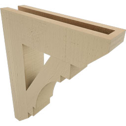 Ekena Millwork - BKTUR035X14X18MRC06RCPR - Timberthane Faux Wood Merced Style Bracket, Slat Ends, 3 1/2"W x 14"D x 18"H, Primed Tan