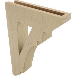 Ekena Millwork - BKTUR035X14X22MRC06RCPR - Timberthane Faux Wood Merced Style Bracket, Slat Ends, 3 1/2"W x 14"D x 22"H, Primed Tan