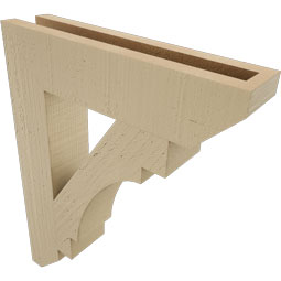 Ekena Millwork - BKTUR035X16X20MRC06RCPR - Timberthane Faux Wood Merced Style Bracket, Slat Ends, 3 1/2"W x 16"D x 20"H, Primed Tan