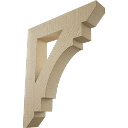 Ekena Millwork - BKTUR035X20X24MRC06RCPR - Timberthane Faux Wood Merced Style Bracket, Slat Ends, 3 1/2"W x 20"D x 24"H, Primed Tan