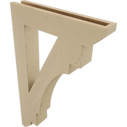 Ekena Millwork - BKTUR035X20X32MRC06RCPR - Timberthane Faux Wood Merced Style Bracket, Slat Ends, 3 1/2"W x 20"D x 32"H, Primed Tan